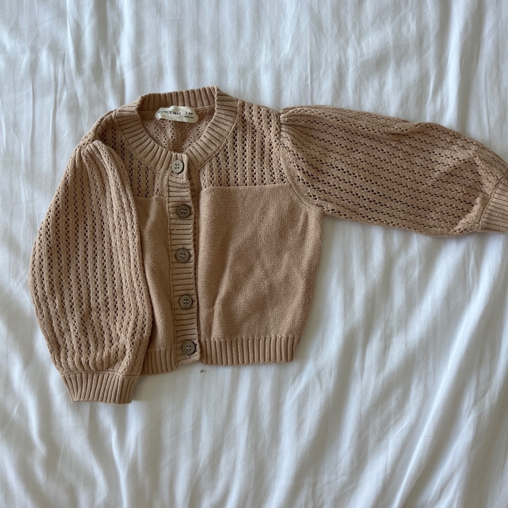 Quincy Mae 3-6 months beige cardigan, new condition